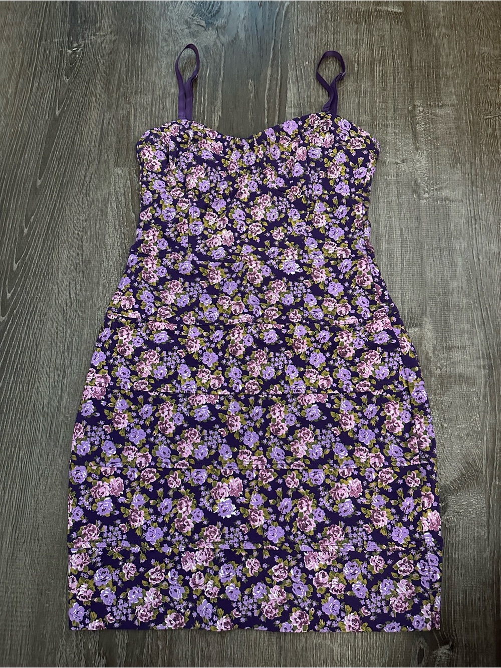 Aritzia Talula Purple Floral Spaghetti-Strap/Strapless Bodycon Mini Dress